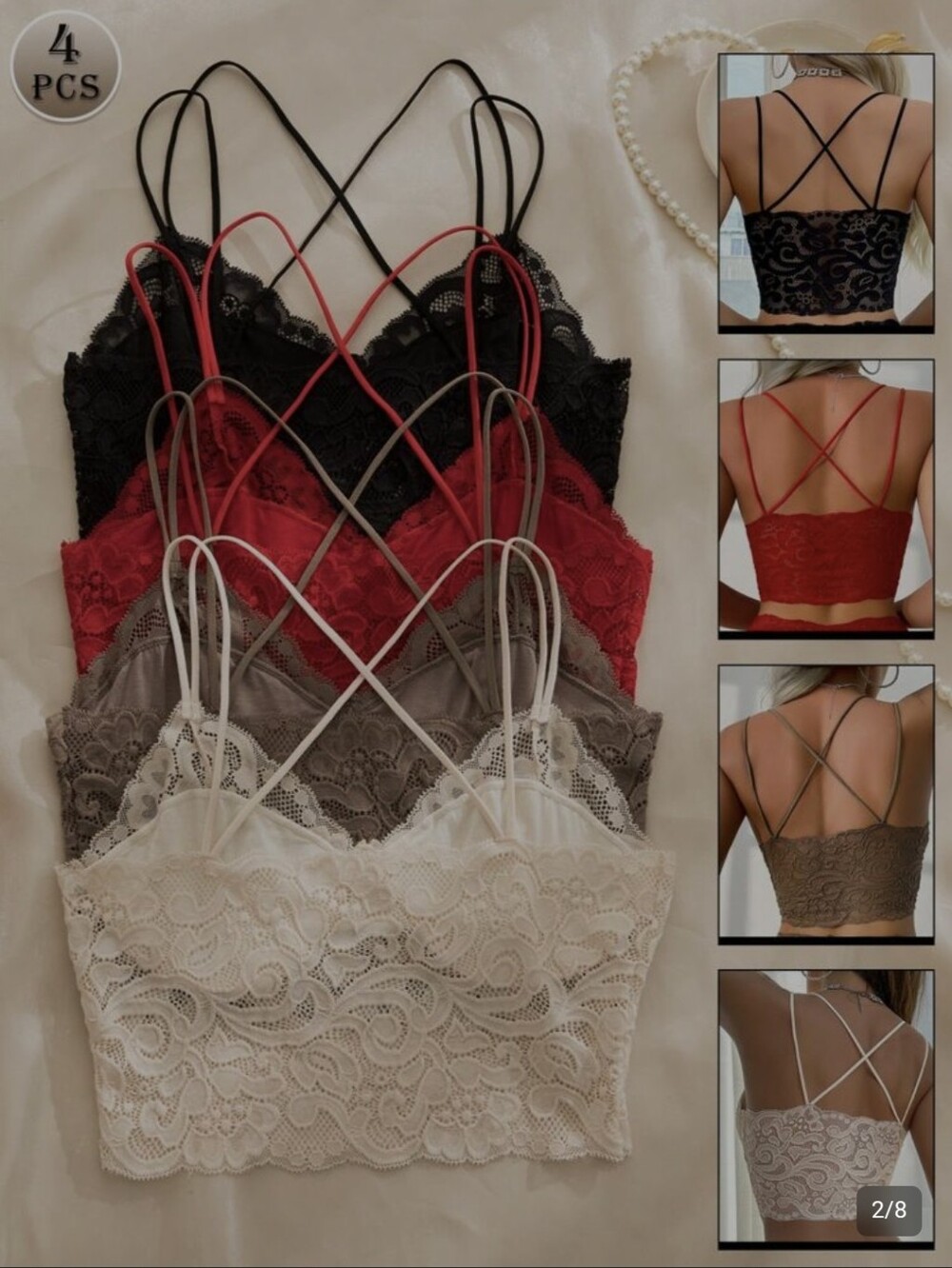 SHEIN Lace Crisscross Bralette Crop Top in Black, Red, Gray, White